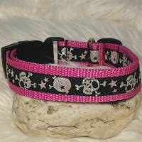 Hundehalsband Halsband "Skulls", rosa auf pink ca. 35cm-41cm, 2,5cm breit Bild 5