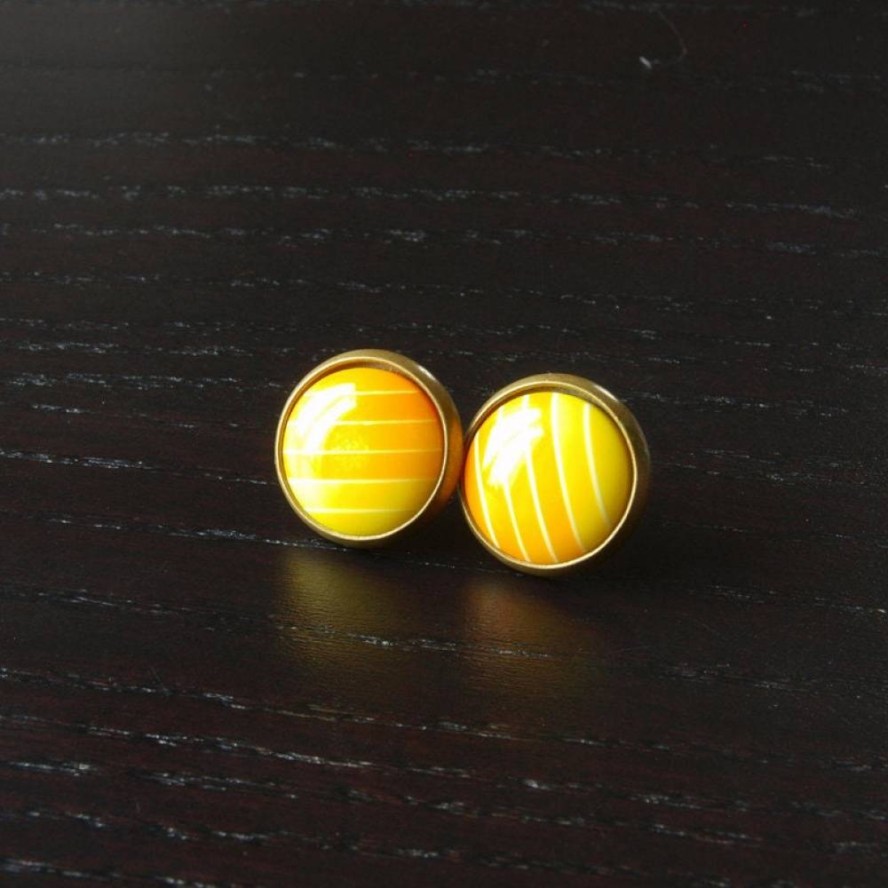 Ohrstecker Cabochon gelb weiß gestreift Harz Resin