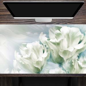 Schreibtischunterlage XXL – Romantische weiße Tulpen – 100 x 50 cm – Schreibunterlage für Kinder aus erstklassigem Premi Bild 1