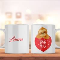 Personalisierte Tasse mit süßem Faultier und Namen, bedruckte Tasse als Geschenk, spülmaschinenfeste Kaffeetasse Bild 1