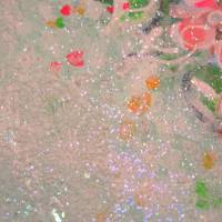 BLÜTENHERZ MIT AFELBLÜTEN UND GÄNSEBLÜMCHEN mintfarbig- romantisches Blumenbild mit Glitter und Strukturpaste 20cmx20cm Bild 7