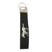 Schwarzer LEDER Schlüsselanhänger Schlüsselband mit silbernen laufenden Pferd Bild 1
