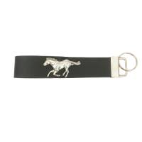 Schwarzer LEDER Schlüsselanhänger Schlüsselband mit silbernen laufenden Pferd Bild 2