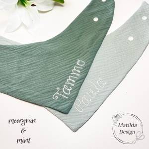 Personalisiertes Halstuch mit Namen - Musselin - verschiedene Farben und Größen - meergrün Bild 6