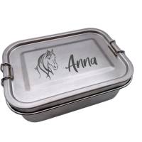 Brotdose personalisiert Pferde Edelstahl Brotbox zur Einschulung oder für die Schultüte Bild 2