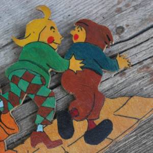 Vintage Wandbild Max und Moritz Märchen Kinderzimmer Handarbeit Laubsägearbeit 60er Jahre Bild 4