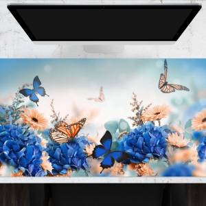 Schreibtischunterlage XXL – Frühlingswiese mit Schmetterling – 100 x 50 cm – Schreibunterlage für Kinder aus erstklassig Bild 1