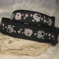 Hundehalsband Halsband "Skulls", rosa auf schwarz ca. 29cm-43cm, 2,5cm breit Bild 1