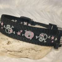 Hundehalsband Halsband "Skulls", rosa auf schwarz ca. 29cm-43cm, 2,5cm breit Bild 2