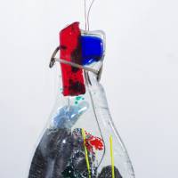 Treibholz Mobile mit Glasflasche, lustiges Geschenk, Traumfänger, Fensterdeko, Gartendekoration, geschmolzene Glasflasch Bild 5