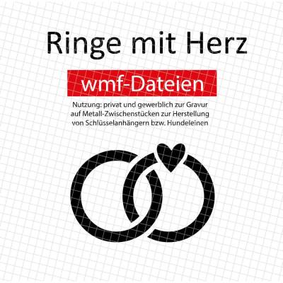 wmf-Datei: Hochzeit Ringe mit Herz, für Gravur auf Metall-Schlaufen/Zwischenstücke Schlüsselanhänger Hundeleinen