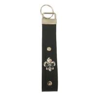 Schwarzer LEDER Schlüsselanhänger Schlüsselband mit silberner Fleur de Lis Bild 1