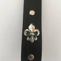 Schwarzer LEDER Schlüsselanhänger Schlüsselband mit silberner Fleur de Lis Bild 2