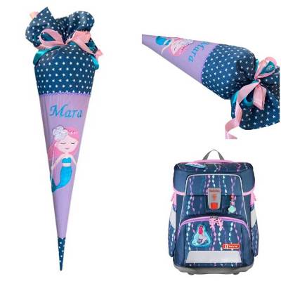Schultüte Mermaid, Meerjungfrau Zuckertüte mit Namen bestickt, Mädchen Schultüte aus Stoff zur EInschulung