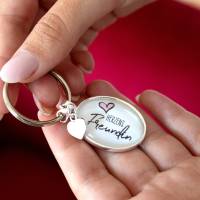 Herzensfreundin Schlüsselanhänger | Ovaler Schlüsselanhänger Geschenk für die beste Freundin | Zusatzanhänger Silberherz Bild 1