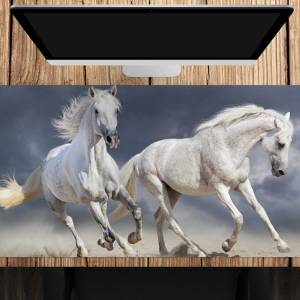 Schreibtischunterlage XXL – Galoppierende Pferde - Schimmel weiß – 100 x 50 cm – Schreibunterlage für Kinder aus erstkla Bild 1