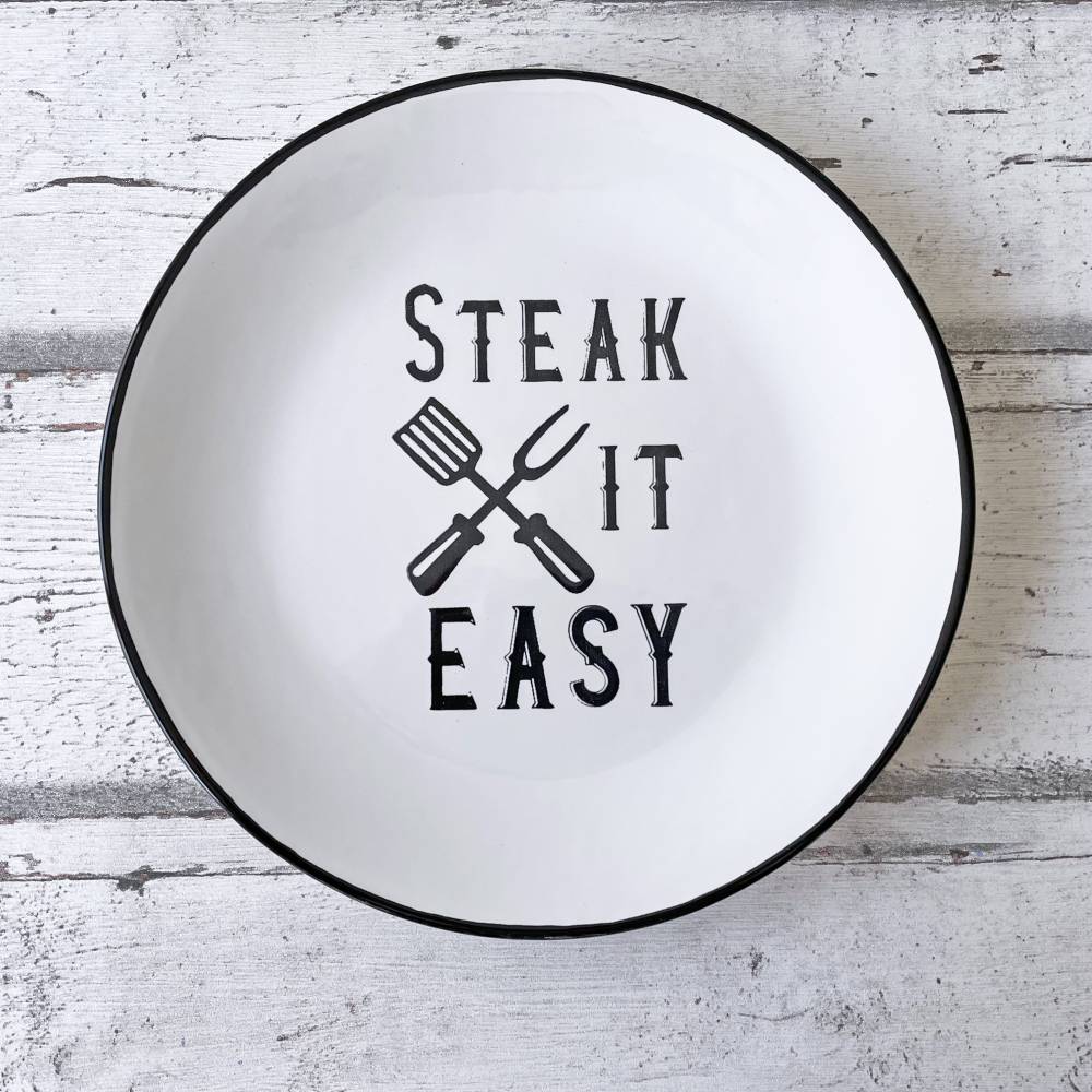 Teller 25cm Ø, Steak it Easy, Keramik handbemalt Bild 1