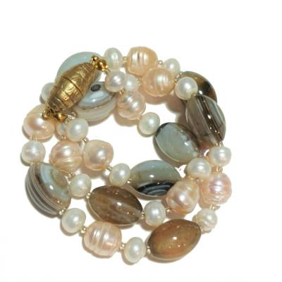 Luxus Perlenkette barock apricot handgemacht Herbst Achat und Perlen Schmuck Collier nude Muttertag Geschenk