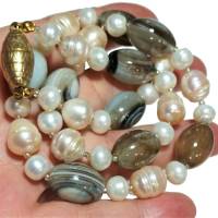 Luxus Perlenkette barock apricot handgemacht Herbst Achat und Perlen Schmuck Collier nude Muttertag Geschenk Bild 2