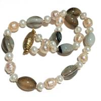 Luxus Perlenkette barock apricot handgemacht Herbst Achat und Perlen Schmuck Collier nude Muttertag Geschenk Bild 3