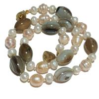 Luxus Perlenkette barock apricot handgemacht Herbst Achat und Perlen Schmuck Collier nude Muttertag Geschenk Bild 6
