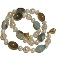 Luxus Perlenkette barock apricot handgemacht Herbst Achat und Perlen Schmuck Collier nude Muttertag Geschenk Bild 7