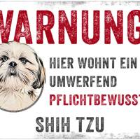 Hundeschild WARNUNG! mit Shih Tzu, wetterbeständiges Warnschild Bild 1