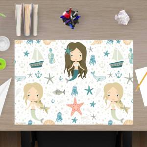 Schreibtischunterlage – Meerjungfrauen – 60 x 40 cm – Schreibunterlage für Kinder aus erstklassigem Premium Vinyl – Made Bild 1