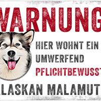 Hundeschild WARNUNG! mit Alaskan Malamute, wetterbeständiges Warnschild Bild 1