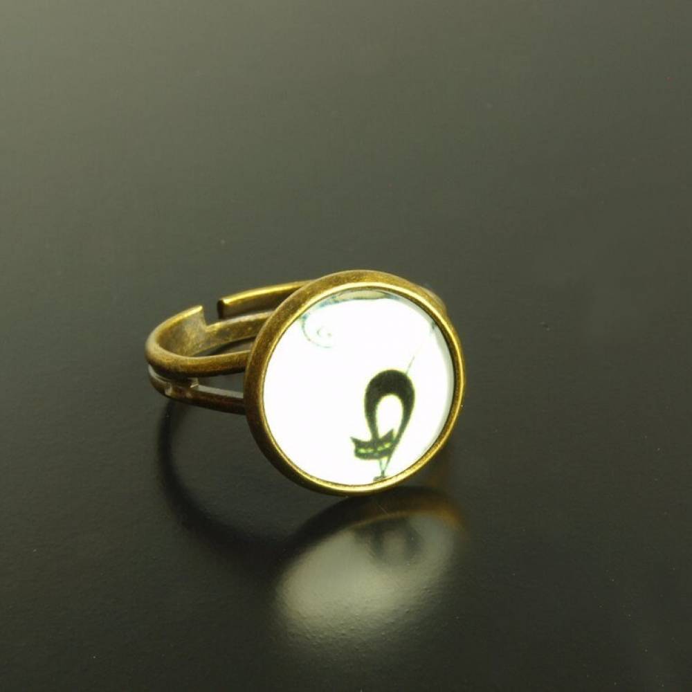 Ring Silhouette Katze schwarz weiß Glas bronze