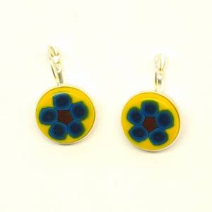 Ohrringe Cabochon Blume blau weiß gelb Creole Brisur nach Wahl Ohrhänger Bild 5