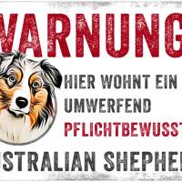 Hundeschild WARNUNG! mit Australian Shepherd, wetterbeständiges Warnschild Bild 1