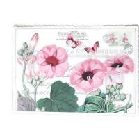 Nostalgie Postkarte Malven Blüten Schmetterlinge Glitterpostkarte Bild 1