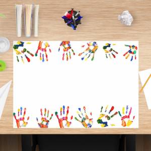 Schreibtischunterlage – Bunte Kinderhände – 60 x 40 cm – Schreibunterlage für Kinder aus erstklassigem Premium Vinyl – M Bild 1