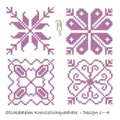 Stickdatei Kreuzstich Design 1-4 – Kreuzstichblöcke für Tischdecken & Taschen | Sofortdownload