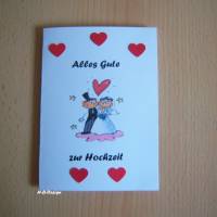 Glückwunschkarte zur Hochzeit, Klappkarte mit Kuvert, "Alles Gute zur Hochzeit" mit Brautpaar und Herzen Bild 1