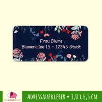 24 Adressaufkleber | Blumen dunkelblau - eckig 3,0 x 6,5 cm Bild 1