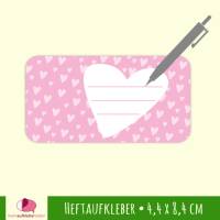 12 Heftaufkleber | Herzchen rosa - Schulaufkleber zum selbstbeschriften - 4,4 x 8,4 cm Bild 1