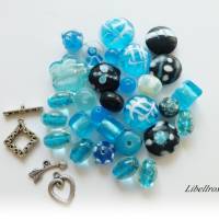 100g Perlenmischung,Glasperlen - Schmuckgestaltung,basteln,Wundertüte,hellblau,türkis,weiß Bild 2