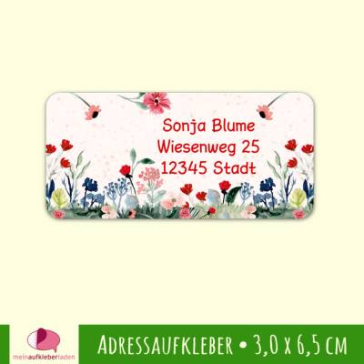 24 Adressaufkleber | Blumen rosa - eckig 3,0 x 6,5 cm