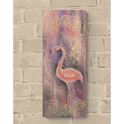 FLAMINGO WITH ORNAMENTS - Leiwandbild 20cmx50cm  mit Blumenranken-Ornamenten und Glitter
