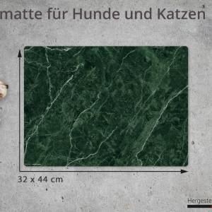 Napfunterlage | Futtermatte „Edler-Grüner Marmor“ aus Premium Vinyl - 44x32 cm – rutschhemmend, abwaschbar, reißfest - M Bild 2