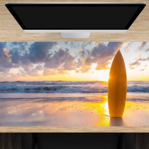 Schreibtischunterlage XXL – Surfbrett am Strand – 100 x 50 cm – Schreibunterlage aus erstklassigem Premium Vinyl – Made Bild 1