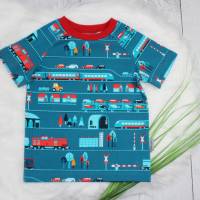 Eisenbahn Sommershirt T-Shirt Raglan Kindershirt Sommerkleidung Junge Mädchen petrol/rot Bild 2