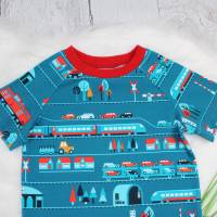 Eisenbahn Sommershirt T-Shirt Raglan Kindershirt Sommerkleidung Junge Mädchen petrol/rot Bild 4