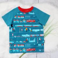 Eisenbahn Sommershirt T-Shirt Raglan Kindershirt Sommerkleidung Junge Mädchen petrol/rot Bild 7