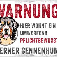 Hundeschild WARNUNG! mit Berner Sennenhund, wetterbeständiges Warnschild Bild 1