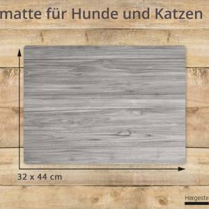 Napfunterlage | Futtermatte „Graue Holzmaserung“ aus Premium Vinyl - 44x32 cm – rutschhemmend, abwaschbar, reißfest - Ma Bild 2