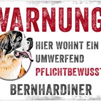 Hundeschild WARNUNG! mit Bernhardiner, wetterbeständiges Warnschild Bild 1