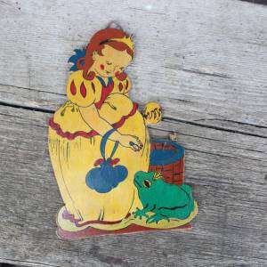 Vintage Froschkönig Wandbild Grimms Märchen Kinderzimmer Handarbeit Laubsägearbeit 50er 60er Jahre Bild 1